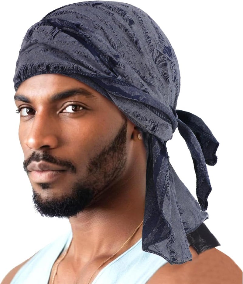 NICEYST Broken Hip Hop Do Rag Skull Cap Bandana Hat Du Rags Pirate Wave Durag Cooling Motorcycle Cycling Cap for Men Women - Image 3